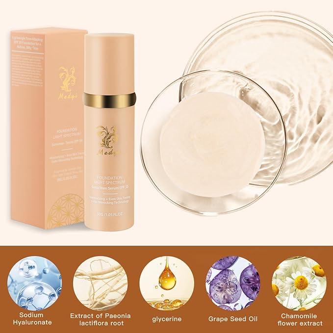 Foundation Light 4-in-1 Color-Shifting Spectrum Foundation Concealer, Long-Lasting, Skincare, Suitable for Various Skin Types, Set Includes Foundation Brush and Sponge (2 Pack)