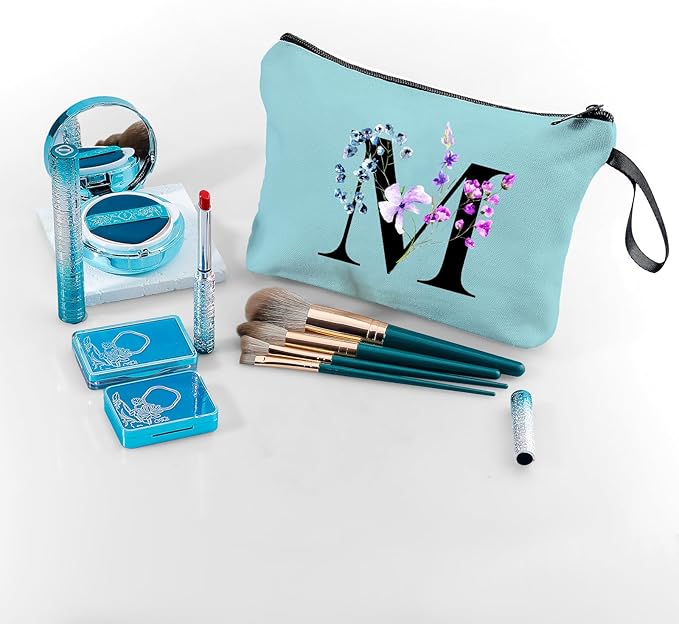 Women Birthday Maid of Honor Monogrammed Gifts for Bride Bridesmaid Sister Friend Her Teacher Makeup Cosmetic Bag with Mirror Mothers Day Christmas Graduation M