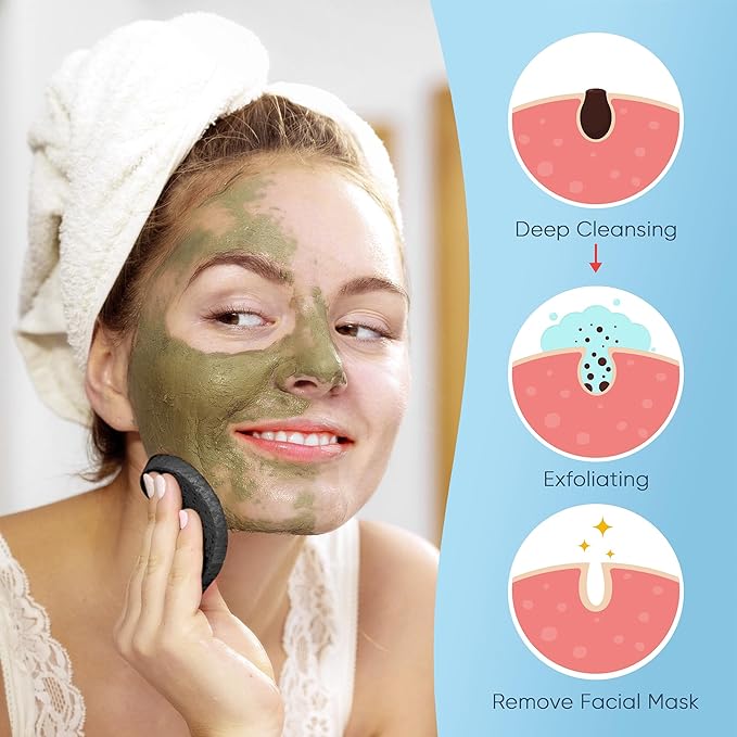 50-Count Black Compressed Facial Sponges for Daily Facial Cleansing and Exfoliating, 100% Natural Cosmetic Spa Sponges for Makeup Remover, Reusable