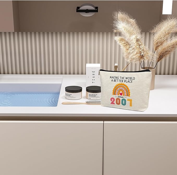 Ancpeany 18th Birthday Gifts for Girls: Makeup Bag, 2007 Happy 18th Birthday Decorations, Cosmetic Travel Pouch