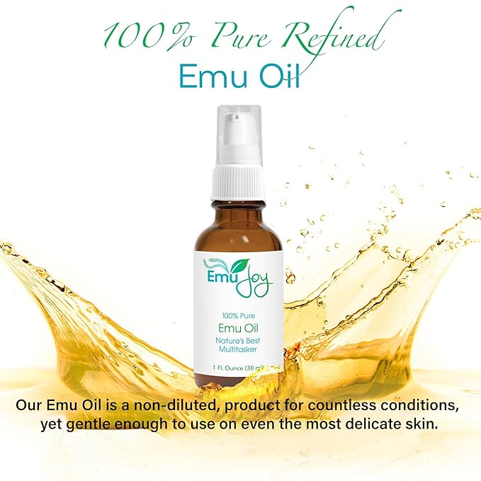 Emu Joy Emu Oil Organic - 100% Pure, Made in the USA - Emu for Skin, Face, Hair, and Nails, Piercing Bump Oil & Tattoo Aftercare (Old Packaging, 1 Fl Oz)