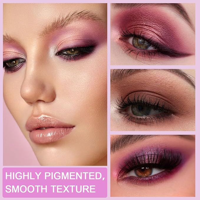 9 Colors Colorful Eyeshadow Palette Makeup,Rose Gold Brown Purple Nude Matte Shimmer Neutral Eye Shadow Powder Palette,Naturing-Looking Long Lasting Waterproof