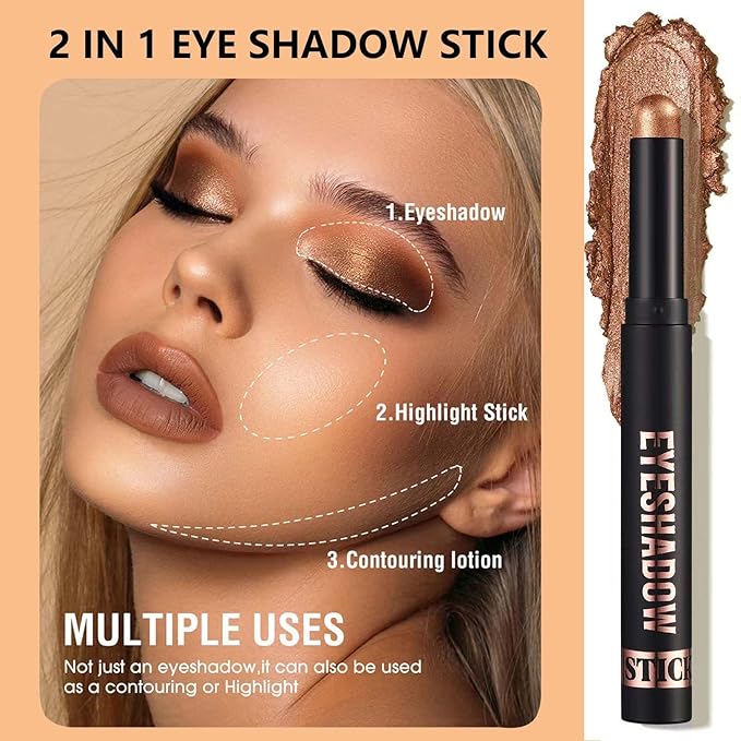 Silver Eyeshadow Stick, Shimmer Cream Single Eyeshadow Pencil Makeup, High Pigmented Crease-proof Eye Shadow Brightener stick, Hypoallergenic Waterproof Long Lasting Eye Highlighter Stick (18#)