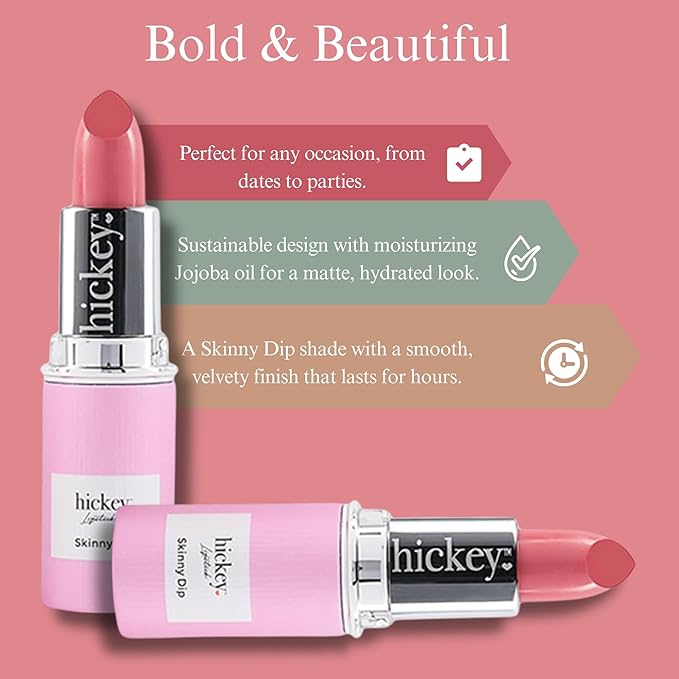 Hickey Lipstick Skinny Dip Light Pink Lipstick Refill - Long Lasting Lipstick for Women - Hydrating & Moisturizing Shade, Lip Color for Women, Gluten-Free & Vegan with Highly Pigmented