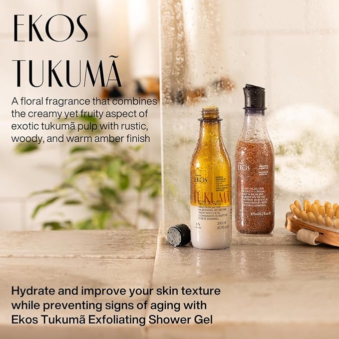Natura - Ekos Tukumã Replenishing Exfoliating Shower Gel - Natural Exfoliants - 94% Natural - Body Wash - Vegan Skin Care - Brazilian Beauty Secrets - Self Care & Body Care - 6.2 fl oz (185ml)