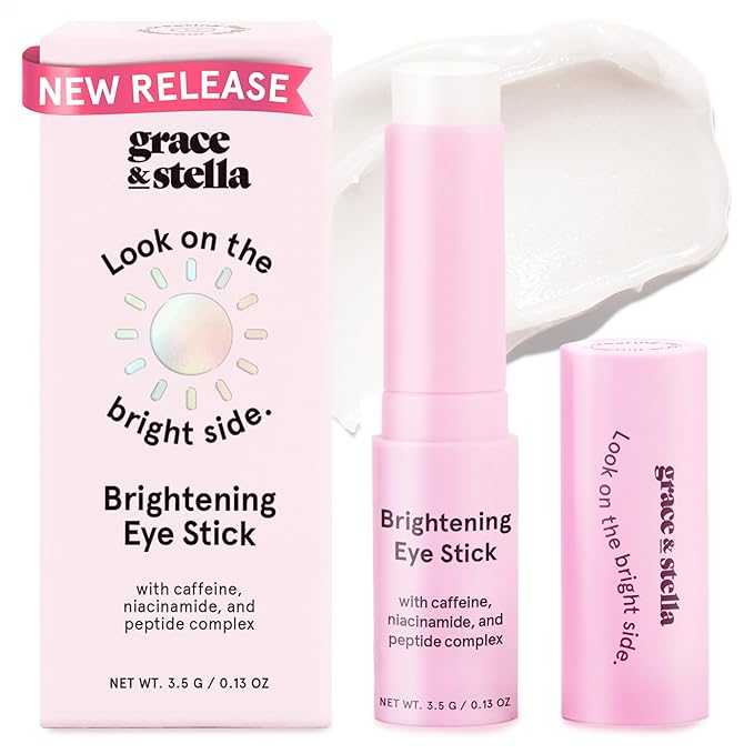 grace & stella Under Eye Brightener Balm Stick - Travel Essentials - Caffeine Eye Cream for Dark Circles, Puffiness, Wrinkles - Vegan Moisturizer Stick with Niacinamide, Hyaluronic Acid (0.13oz/3.5g)
