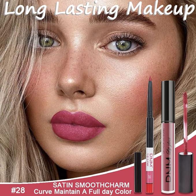 2pcs Matte Mauve Neutral Lip Liner and Lipstick Makeup Set, Liquid Lipstick 24H and Lip Liner Set Matt Liquid Lips Make Up Waterproof Long Lasting High Impact Color Lipstick Matte Kit(#28)