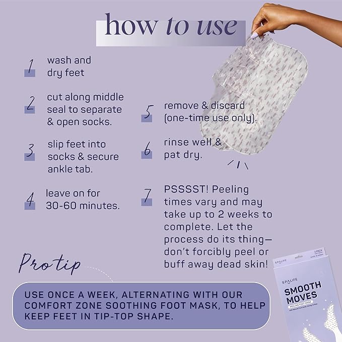 SpaLife Beauty Smooth Moves Peeling Foot Masks for Callus Removal – Foot Peel for Dry, Cracked Feet – Made with Natural Fruit Acids AHAs, Honey, Aloe, & Eucalyptus for Softer, Smoother Feet – 8 Pack