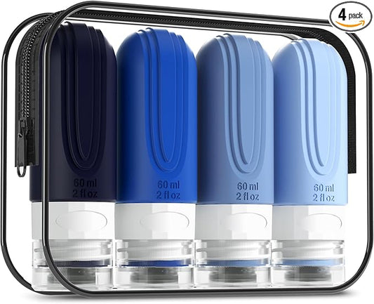 Travel Bottles for Toiletries, Tsa Approved 2oz Travel size Bottles, BPA Free Leak Proof Travels Toiletry Containers, Traveler Accessories with Toiletry Bag for Shampoo Liquid (4 Pack)