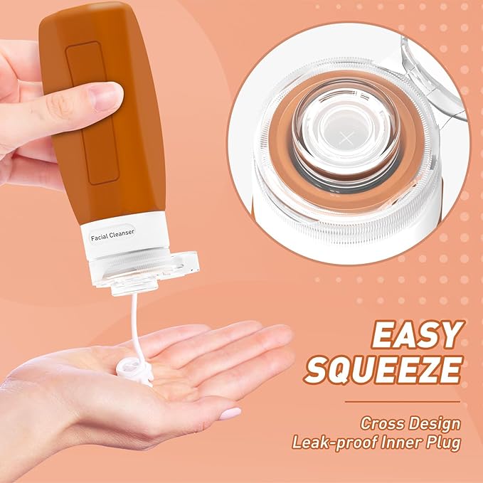 Redfly Travel Bottles for Toiletries, 3oz Tsa Approved Travel Size Containers, BPA Free Leak Proof Squeezable Containers for Toiletries, Silicone Refillable Essentials for Shampoo Conditioner Apricot