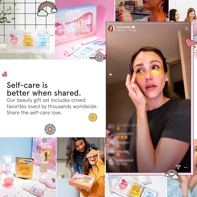 grace & stella Award Winning Skin Care Set - Gifts for Her - Travel Essentials with Under Eye Masks, Serum, Cleanser, Lip Balm - Birthdays, Bachelorette, Bridesmaids, Teen Gifts - Vegan Self Care