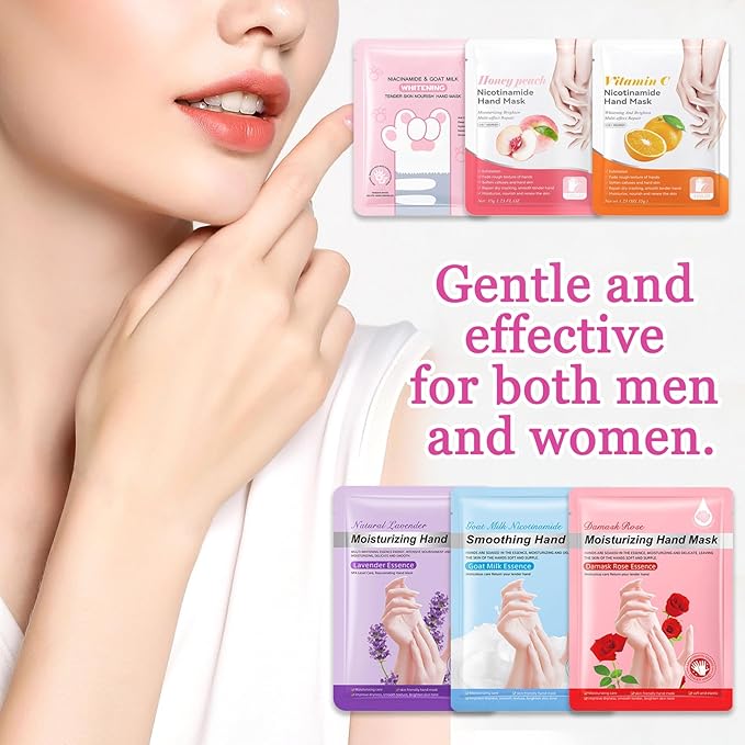 Hydrating Hand Masks, 6PCS Hand Mask Moisturizing Gloves for Men Women, Smooth Long Lasting Soft Exfoliating Hand Peeling Spa Mask Moisturizer Beauty Gift Set for Dry Cracked Rough Dull Hands(A)