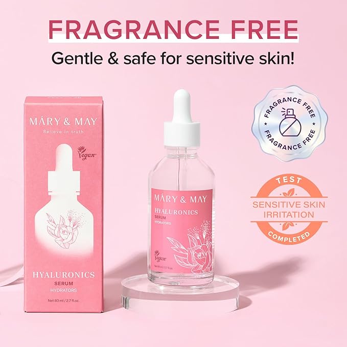 Mary&May Hyaluronics Serum with 6 Types of Hyaluronic Acid Complex for Deep Hydration and Moisture Retention - Fragrance Free, EWG Verified, Cruelty-Free for Dry Dehydrated Skin 2.71 fl.oz.