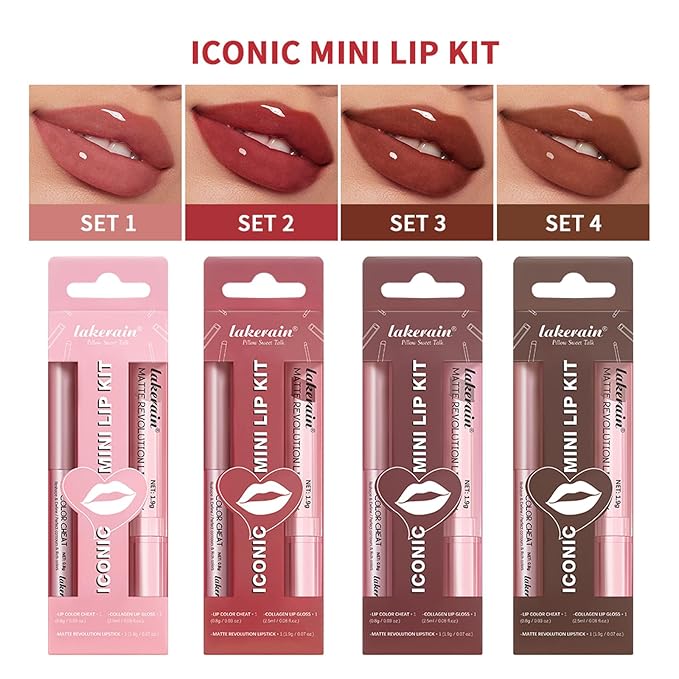 3PCS Lip Liner and Lipstick Combo Set - Matte Lip Liner Pencil, Velvet Matte Lipstick & Hydrating Collagen Lip Gloss - Long-Lasting, Smudge-Proof, High Pigment Nude Brown Lip Makeup Kit (Set 2, 3)