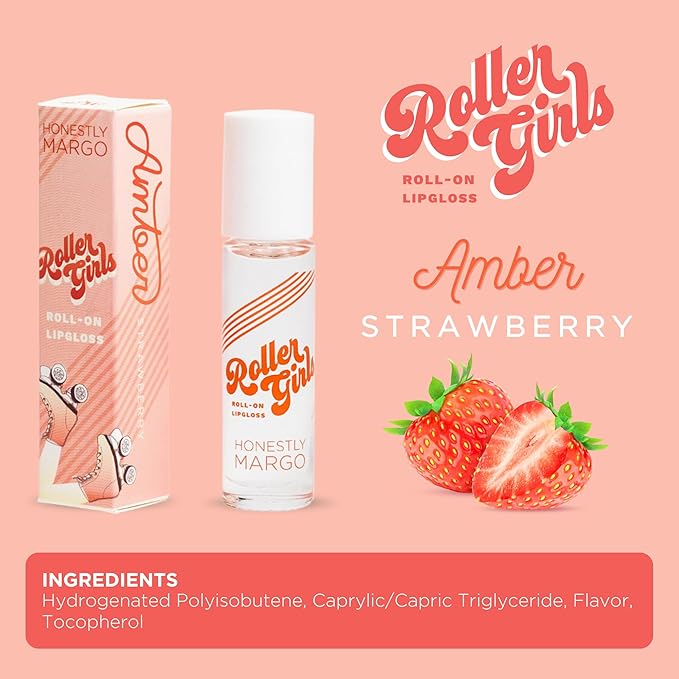 Honestly Margo Roller Girl Roll-On Lip Gloss (Strawberry Amber, 2 Pack) – Lip Gloss for Women with Hydrating Vitamin E & Moisturizing Shine, Refreshingly Lightweight Your Lip Stain, Non Stick Gloss