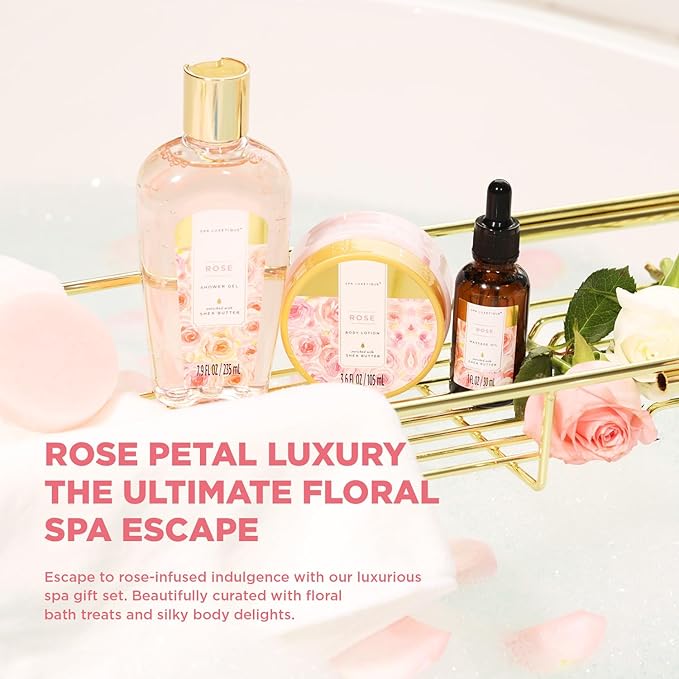 Spa Luxetique Spa Baskets for Women Gift, Womens Spa Gift Baskets, 15pcs Rose Spa Sets, Spa Kit Includes Body Oil, Bubble Bath, Bath Sets for Women, Christmas Gifts