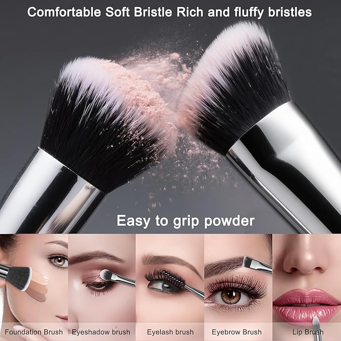 Makeup Brushes, 18 pcs Pro Deluxe Make up Brush Set with Travel holder, Premium Powder Foundation Blending Concealer Blush Eyeshadow Face and Eye Make up Brushes kit with labels for Beginner(Black)