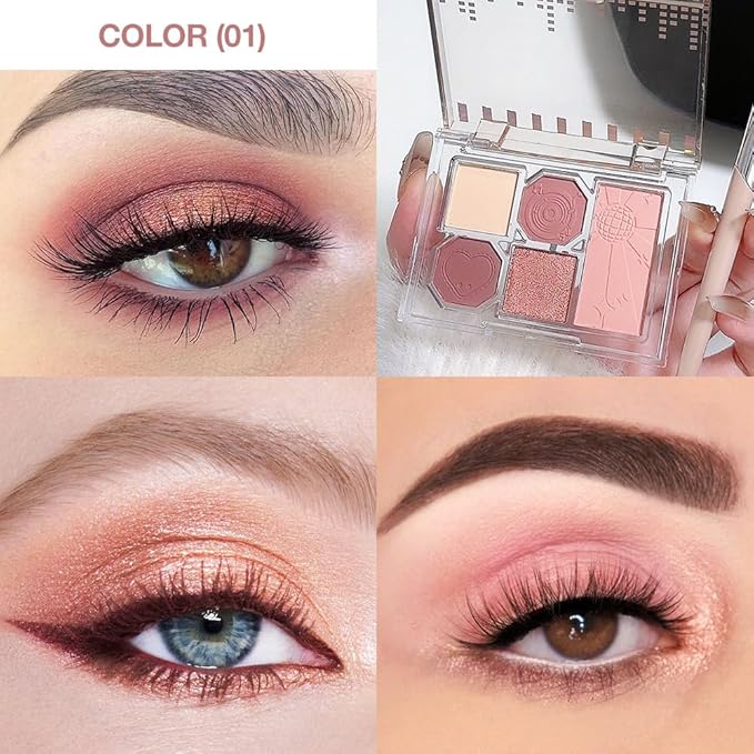 5 Colors Eyeshadow Palette Makeup, Matte Shimmer Eye Shadow Palette, Long Lasting Naturing-Looking, paleta de sombras de ojos,Everyday to Eye Makeup Looks,Vegan & Cruelty-free 01#