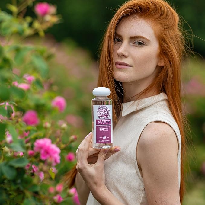 Alteya Organics Rose Water USDA Certified Organic Facial Toner, 8.5 Fl Oz/250mL Pure Bulgarian Rosa Damascena Flower Water, Award-Winning Moisturizer BPA-Free Bottle with Reducer