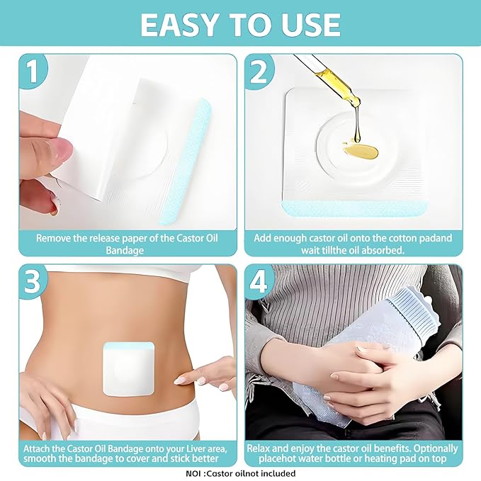 Disposable Castor Oil Pack Wraps, 50 Count – 3.2" Organic Cotton Belly Button Pads, Self-Adhesive & Leak-Proof, One-Time Use Cotton Patches for Clean Application