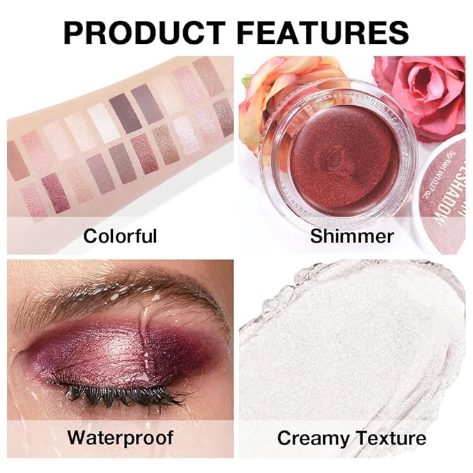 Cream Glitter Pearl Shimmer Metallic Eyeshadow Palette Makeup, Natural Single Mini Instant Holographic Eyeshadow For Women, Sombras Crema Para Ojos, Talc, Paraben & Cruelty Free, 18