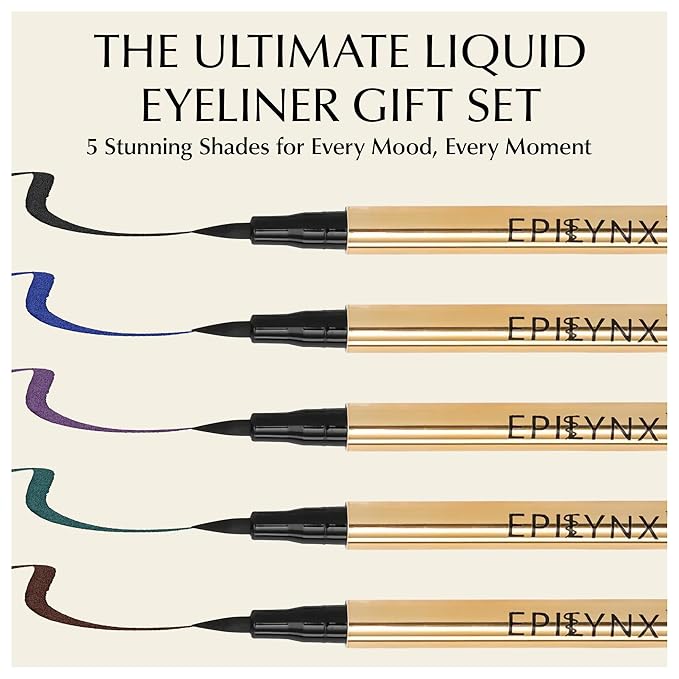 Waterproof Eyeliner - Smudge-Proof Liquid Eyeliner Pen with Precision Tip for Smooth, Long-Lasting Application - Vegan, Hypoallergenic & Gluten-Free Eye Liner - 5 Shades 2mL each Gift Set