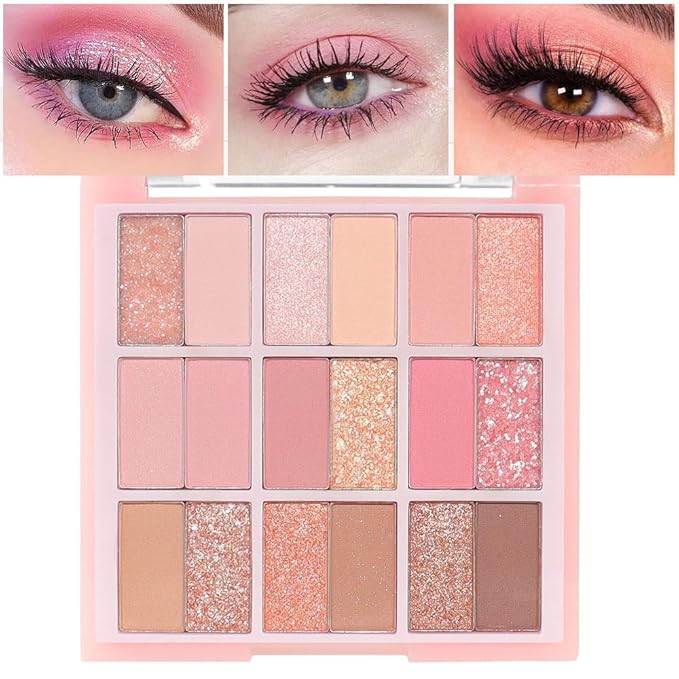 18Colors Nude Pink Rose Gold Shimmery Eyeshadow Palette Makeup,Light Nude Soft Glitter Sparkly Eye Shadow Long Lasting Waterproof Naturing-Looking Blendable for Beginners