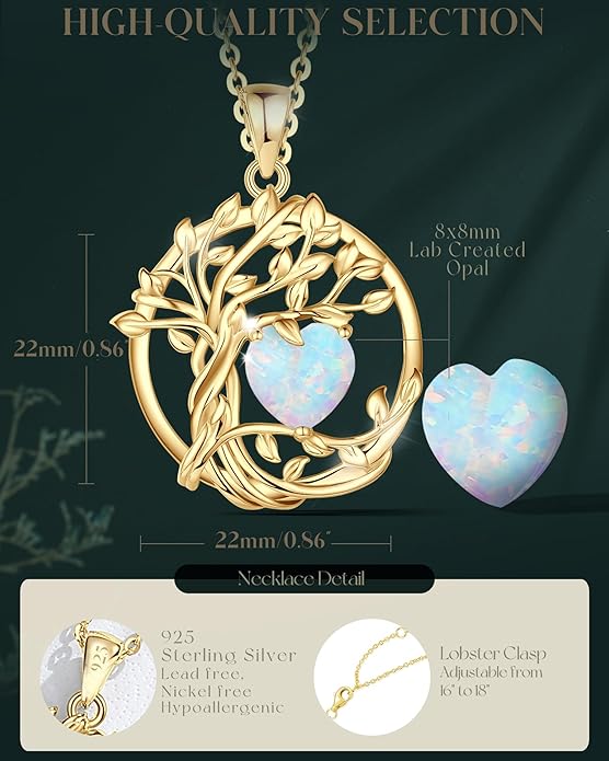 FANCIME Tree of life Birthstone necklace Sterling Silver Pendant Birthstone Necklace Gemstone Anniversary Birthday Jewelry Christmas Gifts for Mom Her Wife