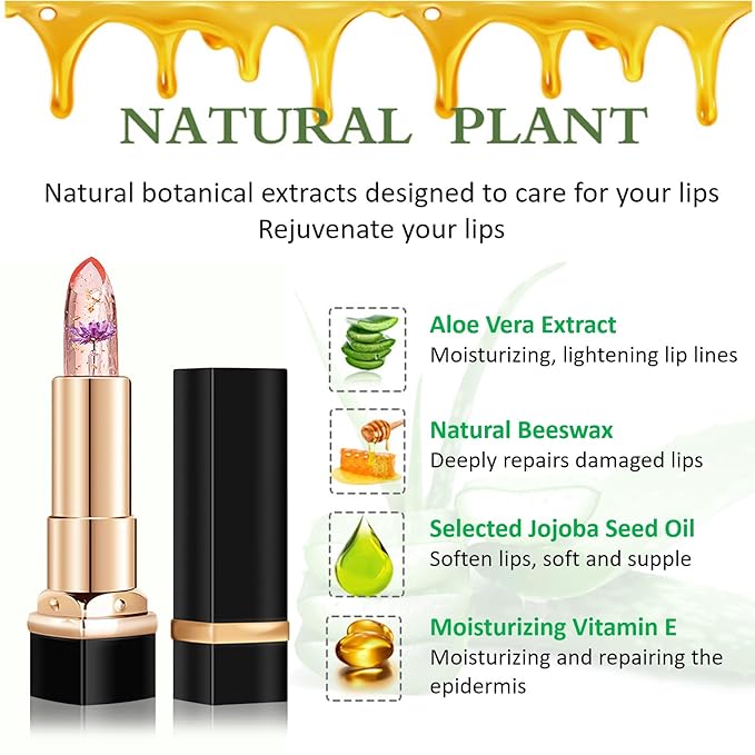 2PCS Crystal Color Changing Lipstick,Nutritious Moisturizing Lip Balm,Magic Temperature Color Change Lip Gloss Lip Stick