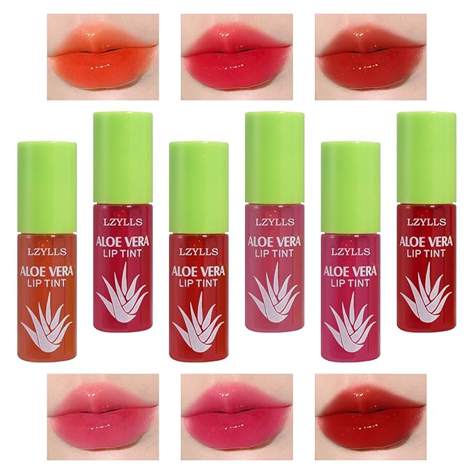 6 Pcs Aloe Vera Color Changing Change Lipstick,Magic Lipstick Jelly Lip Balm,Moisturizer Tinted Lip Tint Stain Long Lasting Waterproof Temperature Color Change Lip Gloss