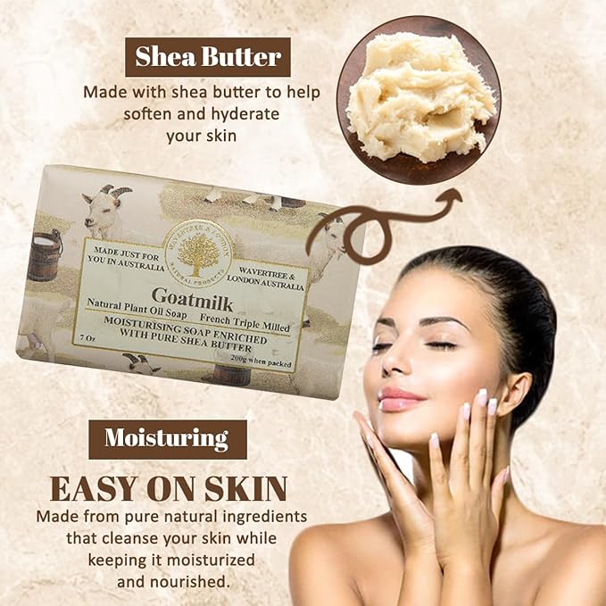 Wavertree & London Natural Goat Milk Soap Bars (2 Bars) โ 7oz Individually Wrapped, French Triple Milled Moisturizing Bath Bar Soap Enriched with Shea Butter, Chemical-Free Sensitive Skin Bar Soap