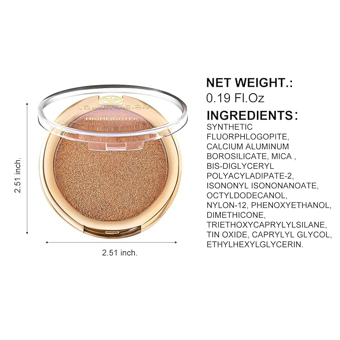 YOUNG VISION Pressed Powder Highlighter, Baked Natural Glow Contour Powder & Face Highlighter, Cruelty Free, Shimmer Highlighting Makeup for Face, Eye, Eyeshadow, Body, Skin (Brown)