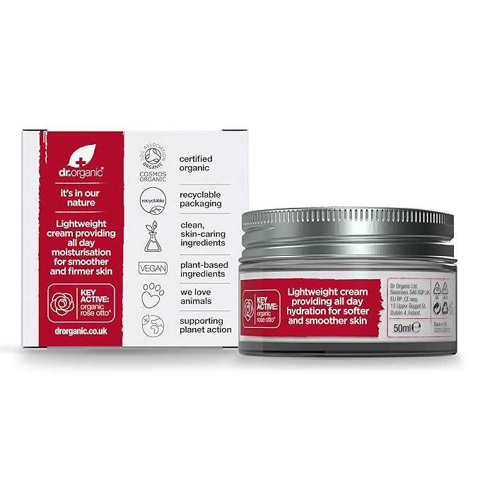 Dr. Organic Rose Otto Day Cream | Hydrates and Rejuvenates, Supports Healthy-Aging, Natural, Certified Organic, Paraben & SLS-Free, 50 mL / 1.7 fl oz