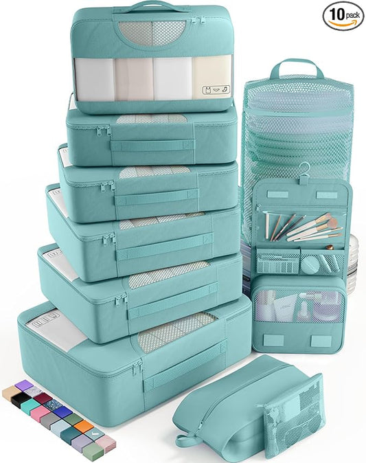 Veken 10 Set Packing Cubes for Travel Essential, Suitcase Organizer Bags in 4 Sizes, Carry-On Luggage Accessories with Large Laundry & Hanging Toiletry Bag, Must-Have for Airplane, Road Trip & Camping