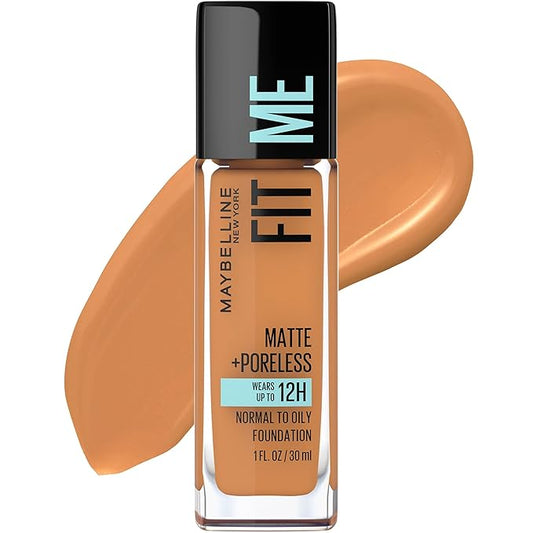 Maybelline Fit Me Matte + Poreless Liquid Oil-Free Foundation Makeup, Warm Sun, 1 Count (Packaging May Vary)
