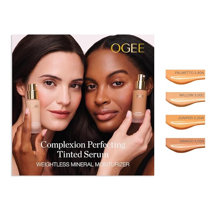Ogee Complexion Perfecting Liquid Foundation - Lightweight Tinted Moisturizer For Face (Willow 3.00C - Medium Light, Peach-Beige Undertones) - with Vitamin C & Jojoba Oil - Certified Organic