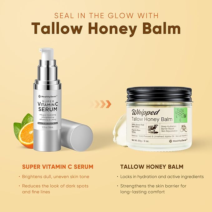 Beef Tallow Honey Balm for Skin: 100% Grass Fed Whipped Organic Moisturizer with Organic Raw Honey, Jojoba Oil, Vitamin E – Natural Face and Body Care for Mature, Dry or Sensitive Skin, 2oz