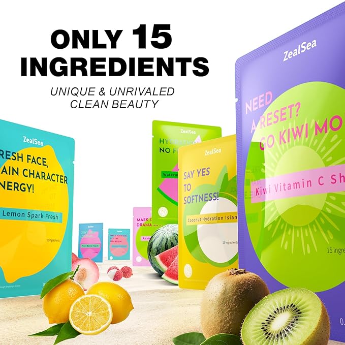 ZealSea Clean Beauty Face Masks Skincare, Minimalism 15 Ingredients Sheet Mask, Dopamine Color Design Facial Mask, Sleepover & Slumber Spa Party Supplies, Women Teen Girl Gifts Trendy Stuff, 7 Pack