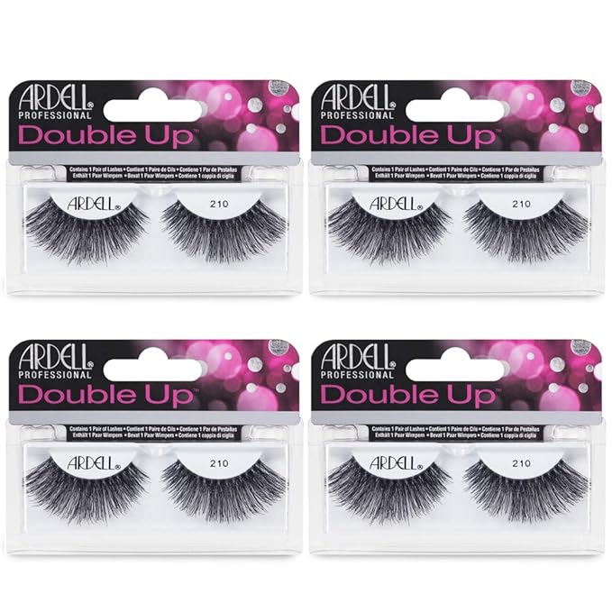 Ardell False Eyelashes Double Up 210 - Voluminous & Full Strip Lashes, Reusable Wispy Lashes, 4 Pack