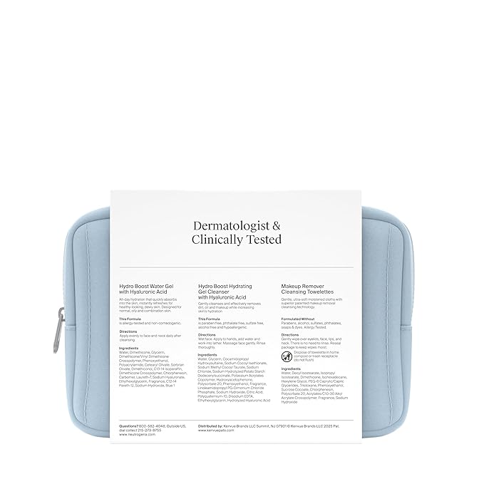 NEUTROGENA Refresh & Hydrate Skin Care Set, Gift Set with Tate McRae's Must-Haves, Includes Makeup Remover Wipes, Gel Facial Cleanser, & Water Gel Face Moisturizer, Travel Size, 3 Items