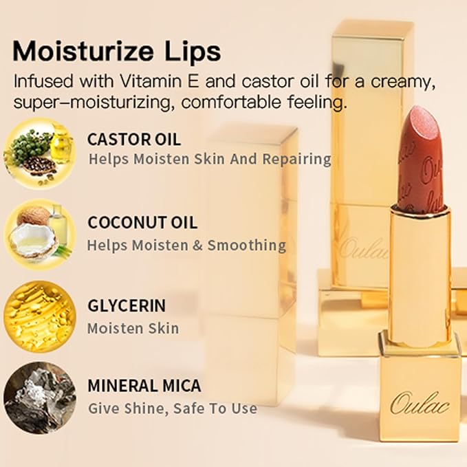 Oulac Metallic Lipstick Set 3PCS High Impact Lipcolor with Moisturizing Formula, Vegan Beauty, Full-Coverage Lip Color, Gift Lipstick for Women, 4.3g X 3PCS, 16+20+21