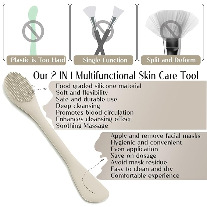 Face Mask Brush Applicator, Mask Brushes For Facials Cleansing & Exfoliating, Facial Clay Mask Applicator Tool Silicone Mask Spatula Cream Skincare For Apply Cream, Lotion, Mud, Clay (Black+Starlight)