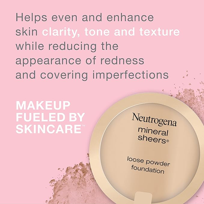 Neutrogena Mineral Sheers Lightweight Loose Powder Makeup Foundation with Vitamins A, C, & E, Sheer to Medium Buildable Coverage, Skin Tone Enhancer, Face Redness Reducer, Nude 40,.19 oz (Pack of 2)
