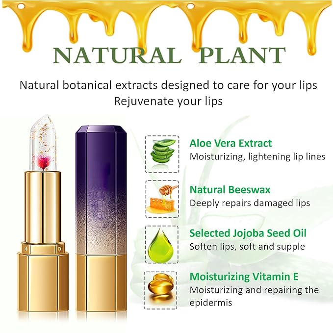 3PCS Jelly Lipstick,Moisturizing Color Changing Lip Balm Lipstick,Waterproof Temperature Color Change Lip Gloss (C)