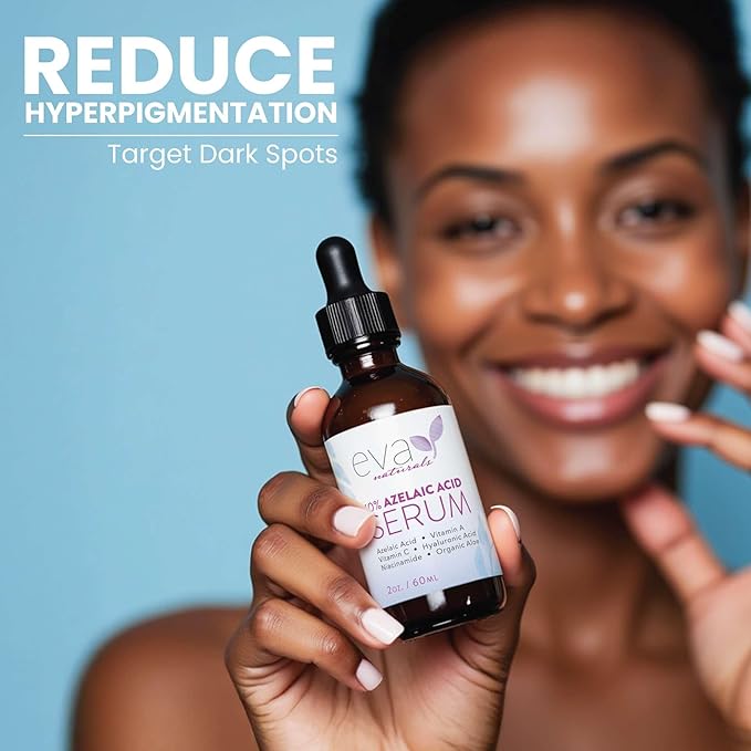 Eva Naturals Azelaic Acid Serum for Face – Niacinamide, Hyaluronic Acid, Vitamins A+C+E – Redness Relief, Dark Spots, Uneven Skin Tone, Texture, Pores, Topical Booster for Clearer, Smoother Skin, 2oz