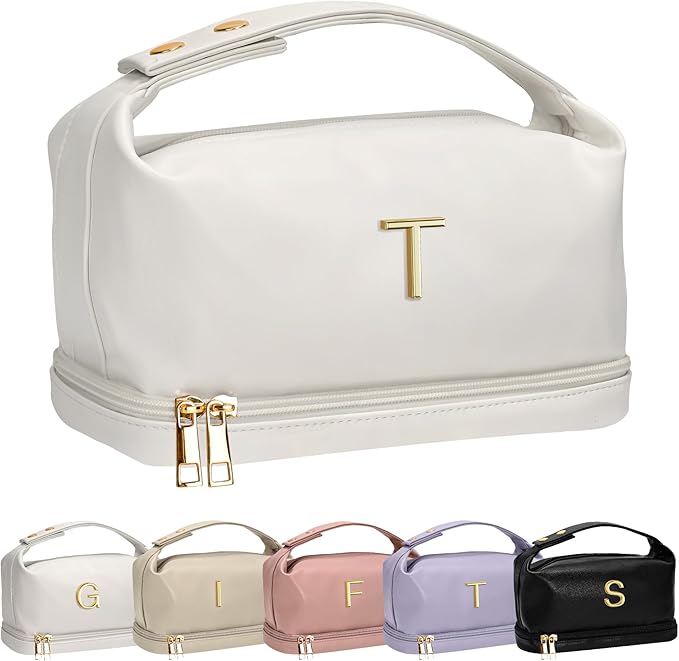 Birthday Gifts for Girls, Makeup Bags, Office Gift Makeup Gifts Cosmetic Bag with Makeup Brush Organizer, Gift for Her,PU Leather Travel Toiletry Bag, Travel Stuff for Girls