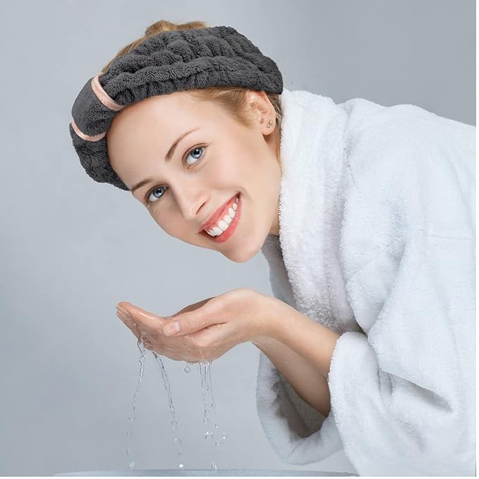 WILLBOND 4 Pack Microfiber Headbands Spa Facial Headbands Makeup Head bands Elastic Terry Cloth Head Wrap for Women Girls Washing Face Makeup Shower Yoga Sports(Black)