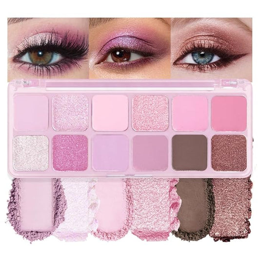 AMY'S DIARY 12Color Matte Purple Pink Eyeshadow Palette,Shimmer Eye Shadow Long-Lasting, and Highly Pigmented Elevate Your Eye Makeup