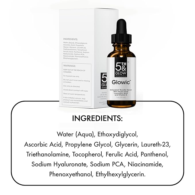 5th & Glow Glowic Anti-Aging Serum for Women – Antioxidant Serum for Face - Contains Hyaluronic Acid and Vitamin C – Reduces the Appearance of Dark Spots, Fine Lines, and Wrinkles, 1 oz