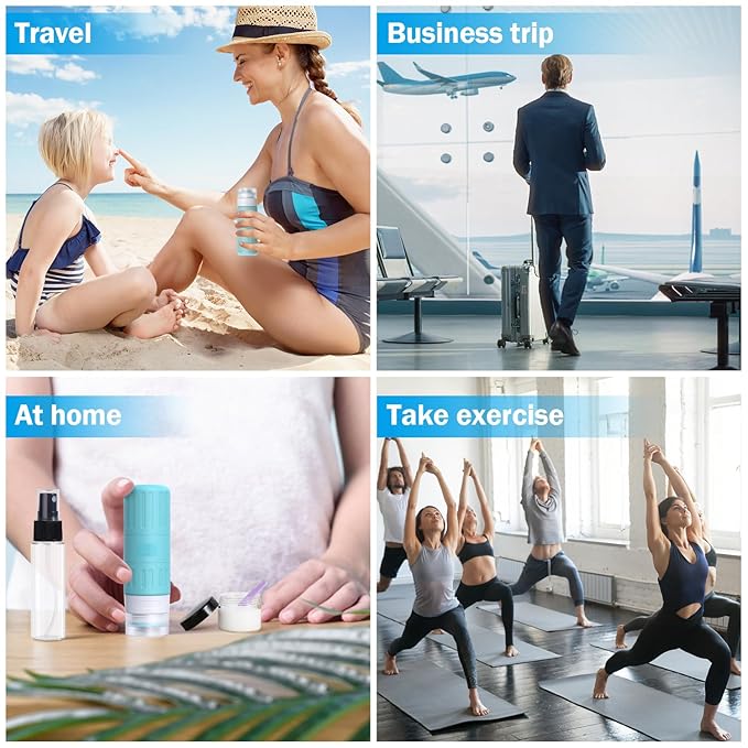 GLAMFIELDS Travel Bottles for Toiletries,TSA Approved 3.3oz Size LeakProof Silicone Toiletry Containers for Shampoo, Conditioner,Easy to Squeeze,Portable Travel Essentials for Lotion(18 Pack) Blue